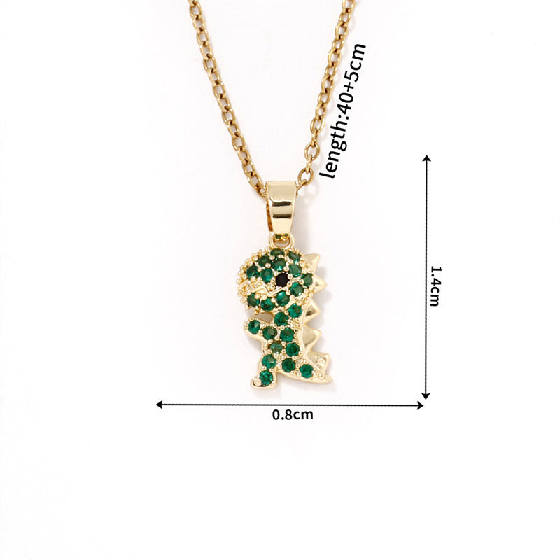 Fashion Gold - 3 Stainless Steel Dinosaur Necklace With Zirconium