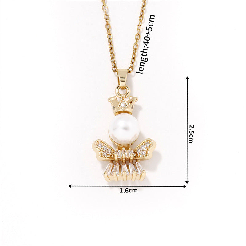 Fashion Gold - 3 Stainless Steel Dinosaur Necklace With Zirconium