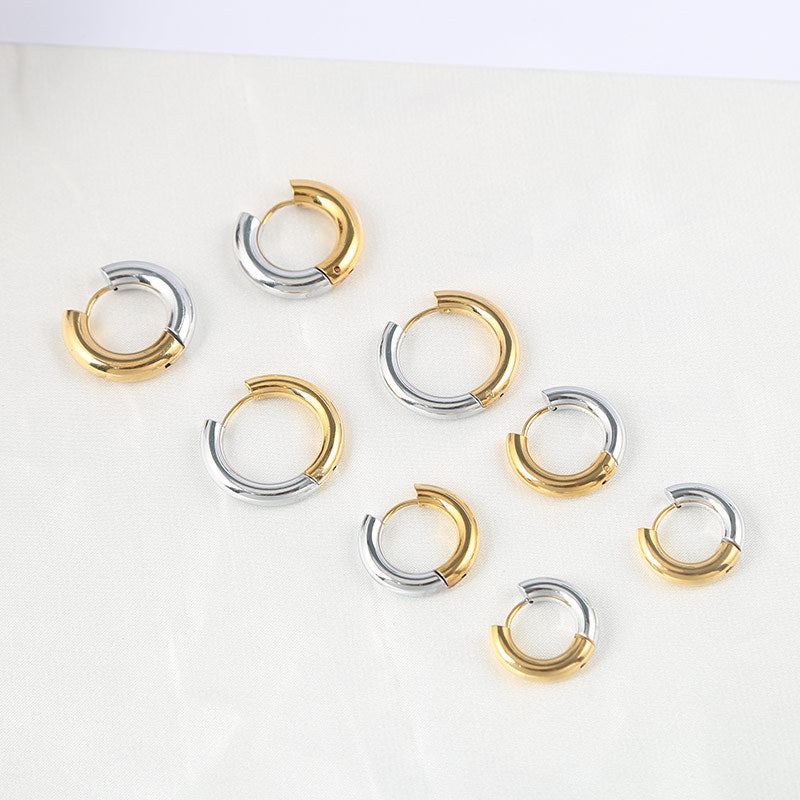 Fashion Gold 4*12mm(single) Stainless Steel Colorblock Round Earrings