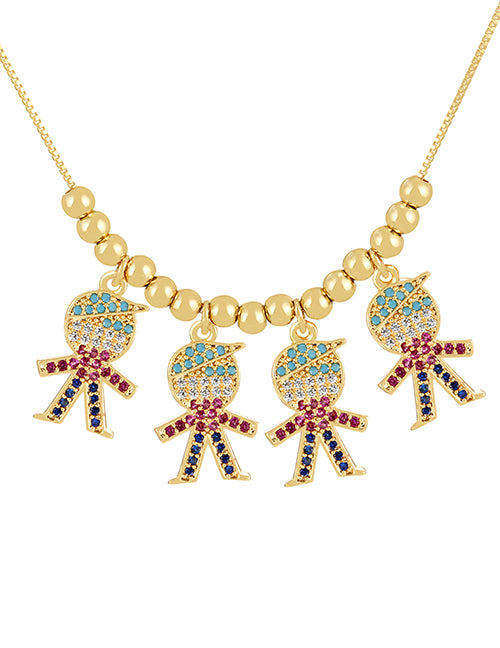 Fashion Gold 6 Copper Inlaid Vermiculite Boy And Girl Pendant Beading Necklace (4)