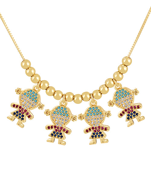 Fashion Gold 6 Copper Inlaid Vermiculite Boy And Girl Pendant Beading Necklace (4)