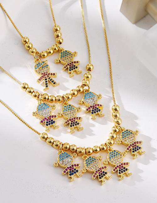 Fashion Gold 6 Copper Inlaid Vermiculite Boy And Girl Pendant Beading Necklace (4)