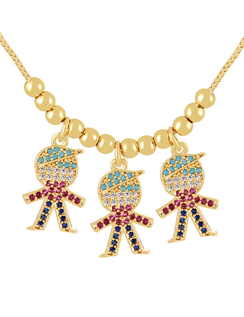 Fashion Gold 6 Copper Inlaid Vermiculite Boy And Girl Pendant Beading Necklace (4)