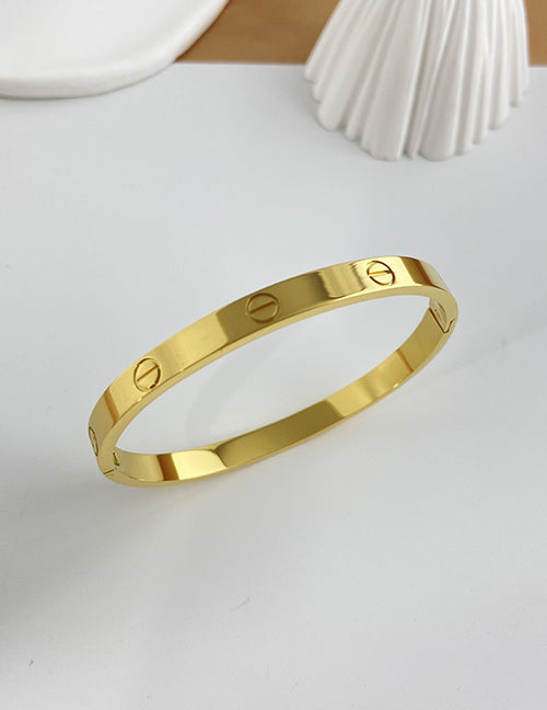 Fashion Gold 6 Nails 4 Diamonds (6mm) Titanium Steel Geometric Bracelet With Diamonds