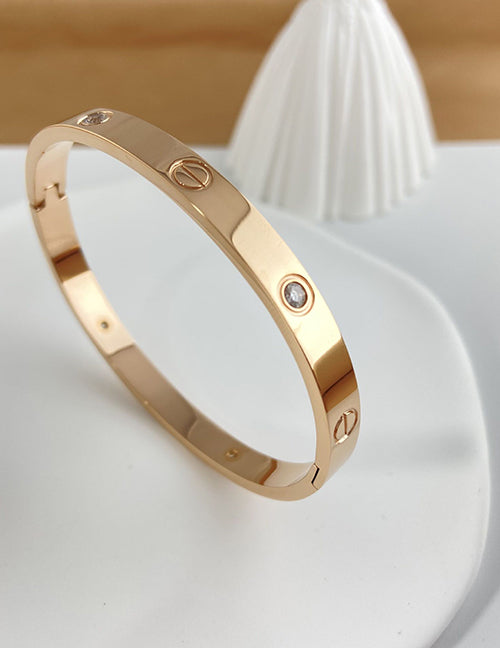 Fashion Gold 6 Nails 4 Diamonds (6mm) Titanium Steel Geometric Bracelet With Diamonds