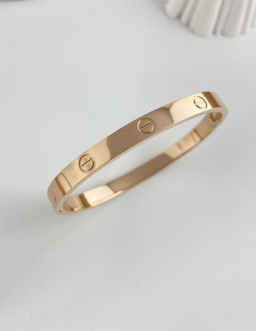 Fashion Gold 6 Nails 4 Diamonds (6mm) Titanium Steel Geometric Bracelet With Diamonds