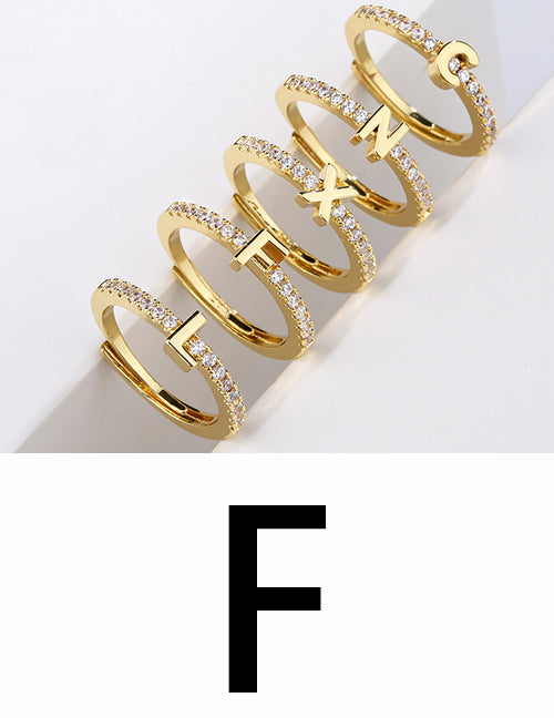 Fashion Gold A Brass Diamond 26 Letter Open Ring