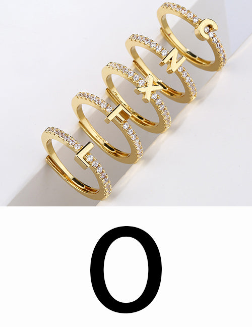 Fashion Gold A Brass Diamond 26 Letter Open Ring