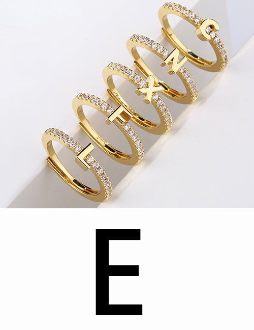 Fashion Gold A Brass Diamond 26 Letter Open Ring