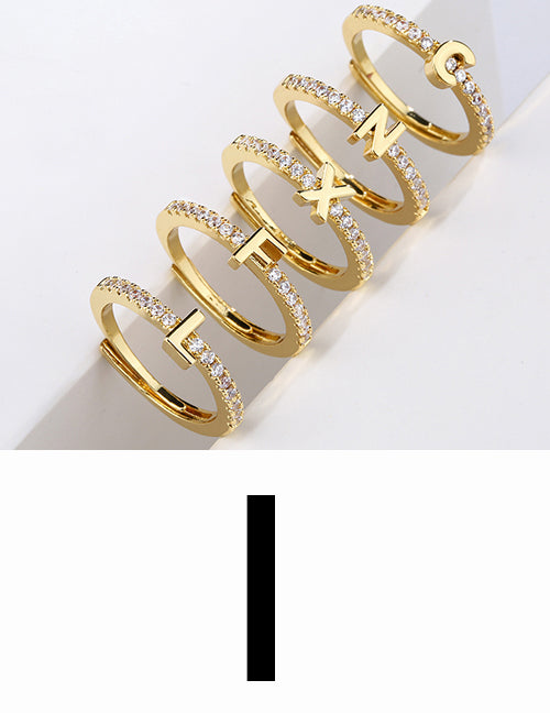 Fashion Gold A Brass Diamond 26 Letter Open Ring