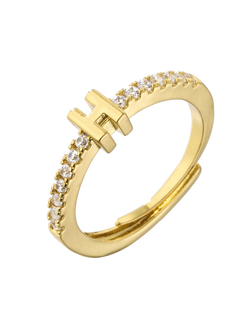 Fashion Gold A Brass Diamond 26 Letter Open Ring