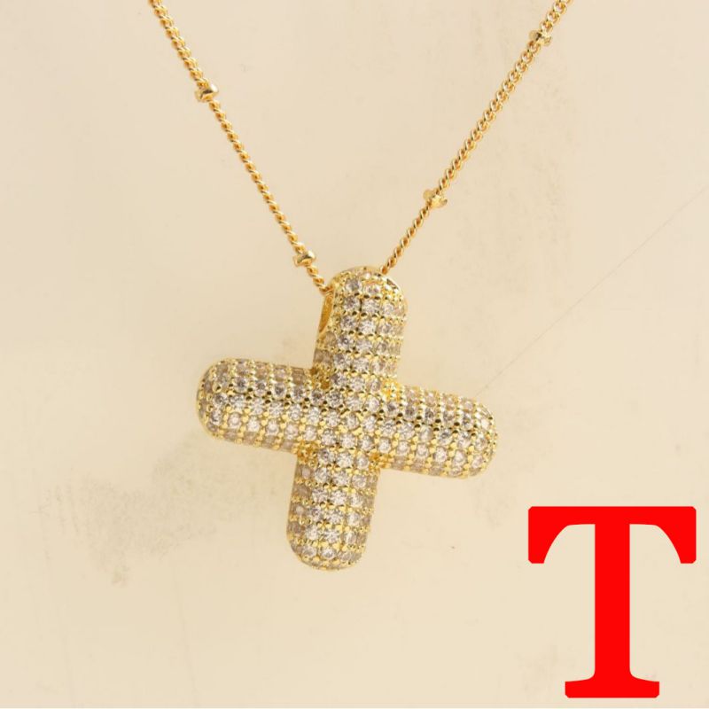 Fashion Gold Balloon Letter A With Zirconium Copper Diamond Letter Necklace
