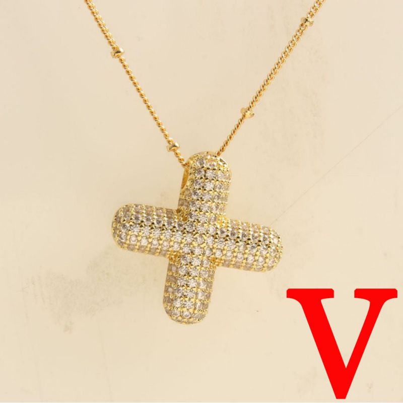 Fashion Gold Balloon Letter A With Zirconium Copper Diamond Letter Necklace