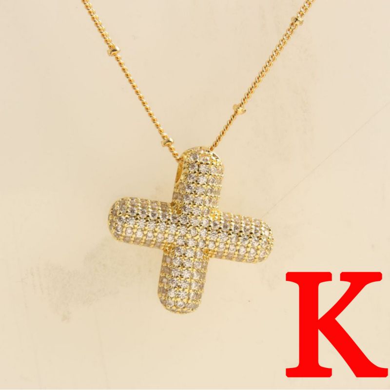 Fashion Gold Balloon Letter A With Zirconium Copper Diamond Letter Necklace