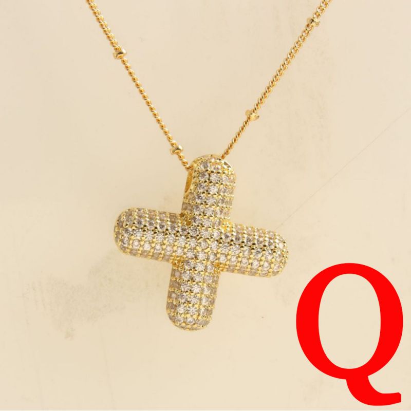 Fashion Gold Balloon Letter A With Zirconium Copper Diamond Letter Necklace