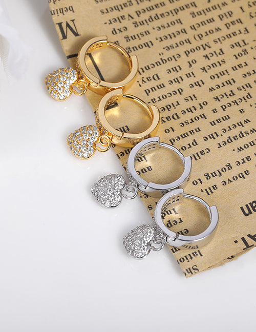 Fashion Gold Brass Inset Zirconium Heart Earrings