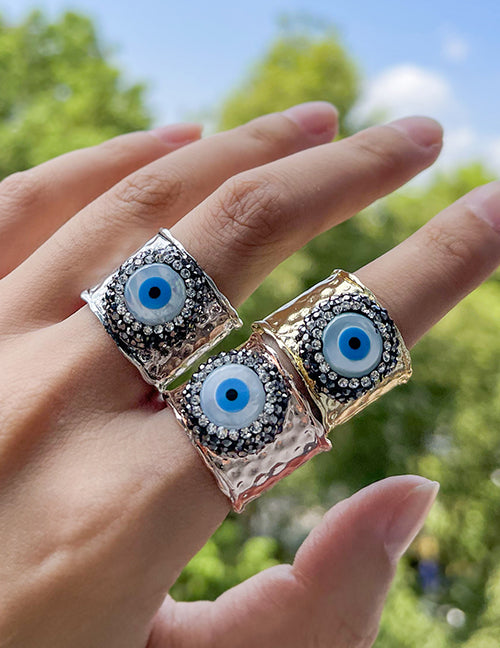 Fashion Gold Bronze Zircon Shell Eye Ring