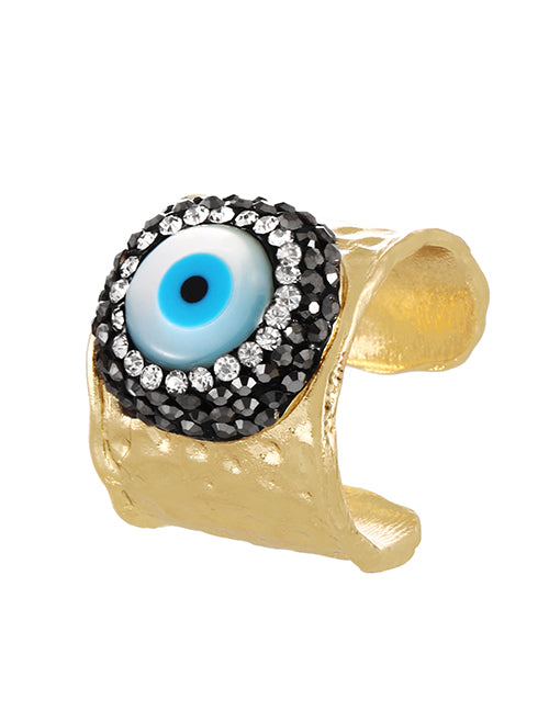 Fashion Gold Bronze Zircon Shell Eye Ring