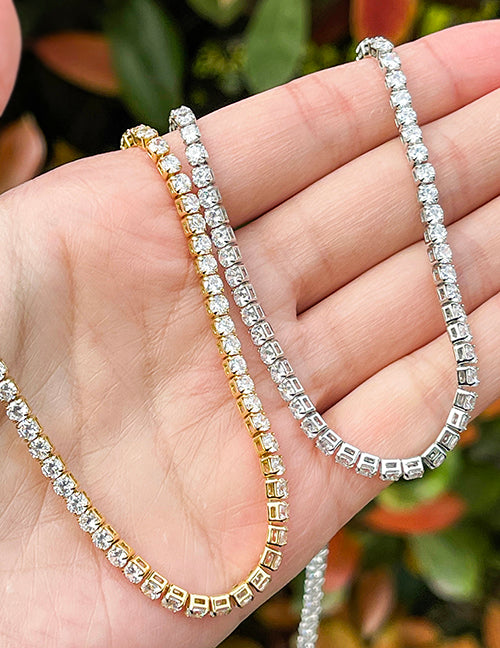 Fashion Gold Bronze Zirconium Square Necklace