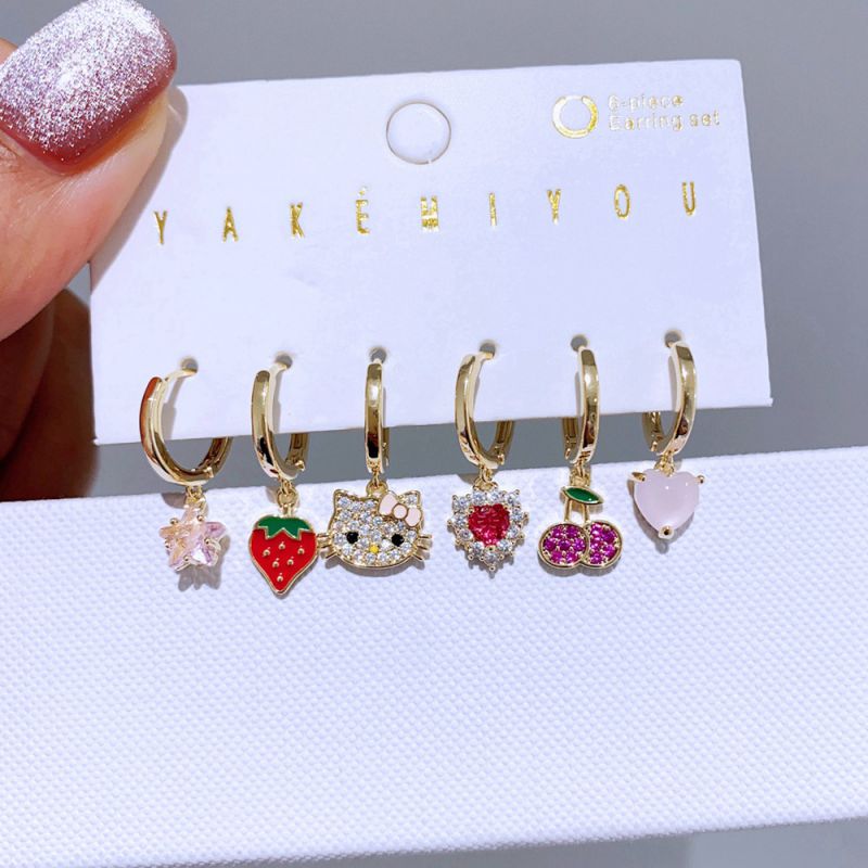 Fashion Gold Copper Inlaid Zirconium Geometric Earring Set