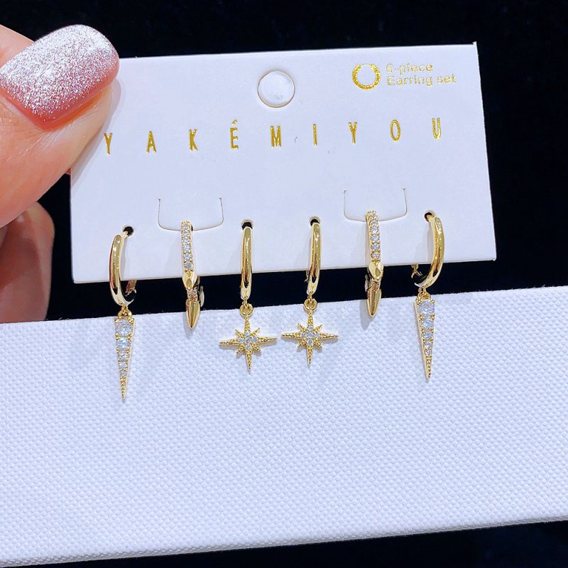 Fashion Gold Gold Plated Copper Stud Earrings Set With Diamonds