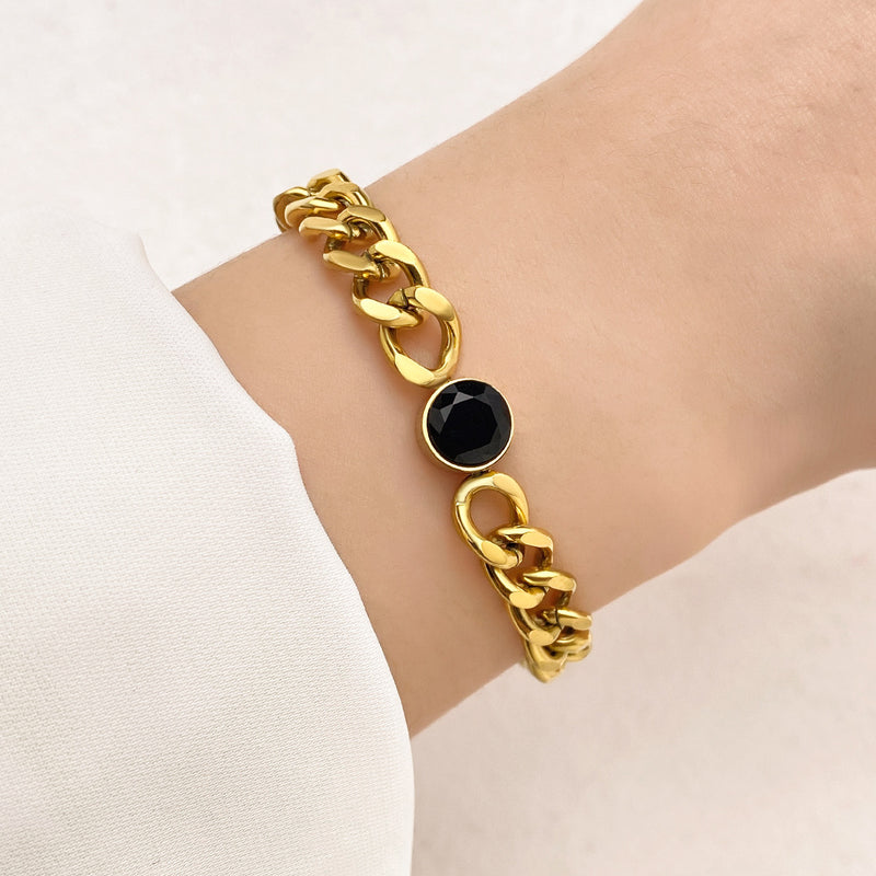 Fashion Gold Stainless Steel Chain Black Diamond Bracelet