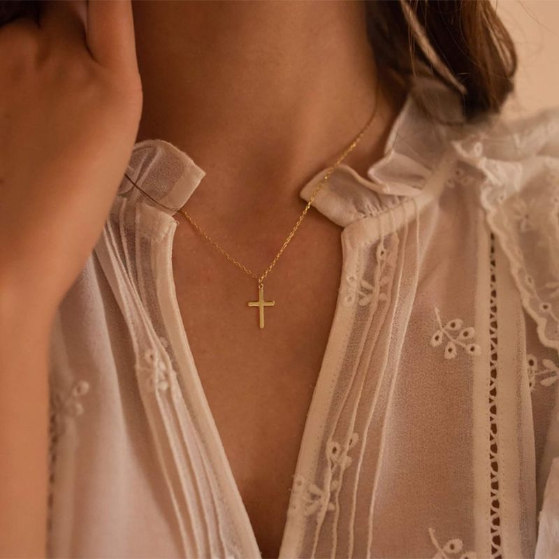 Fashion Gold Titanium Steel Cross Necklace