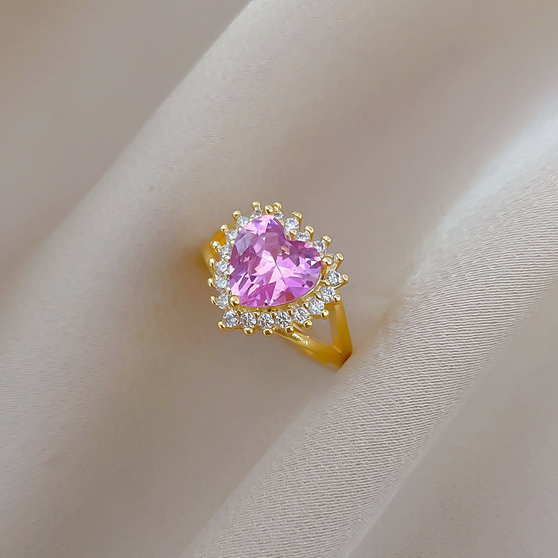 Fashion Gold Titanium Steel Diamond Love Ring