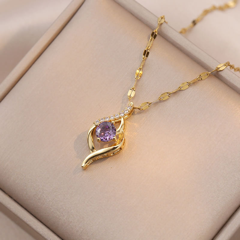 Fashion Gold Titanium Steel Geometric Necklace With Diamonds