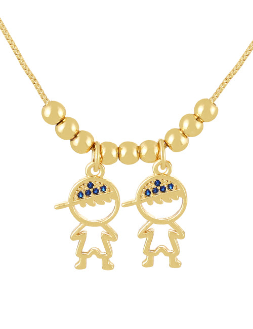 Fashion Golden 1 Brass Set Zircon Boys Girls Pendant Beaded Necklace