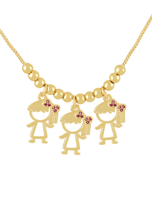 Fashion Golden 1 Brass Set Zircon Boys Girls Pendant Beaded Necklace