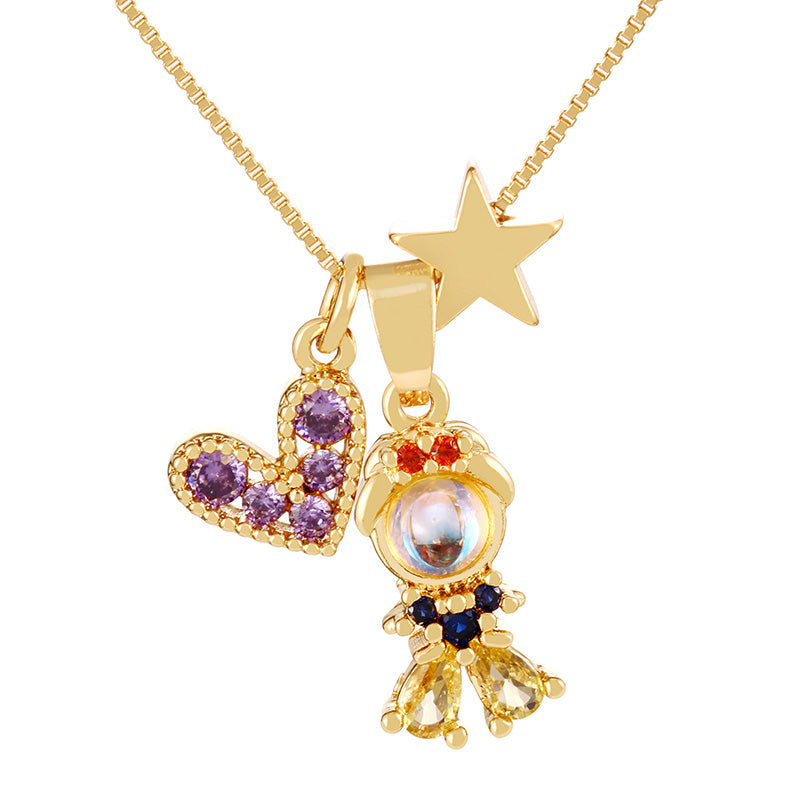 Fashion Golden 1 Copper Paved Zirconia Heart Princess Pendant Necklace
