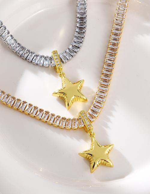 Fashion Golden 1 Copper Paved Zirconia Pentagram Pendant Necklace