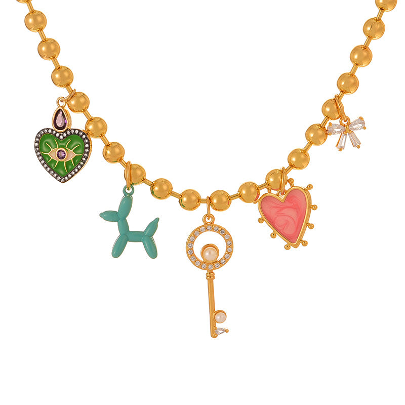 Fashion Golden 2 Copper Inlaid Zircon Drop Oil Love Balloon Dog Pendant Bead Bracelet (6mm)