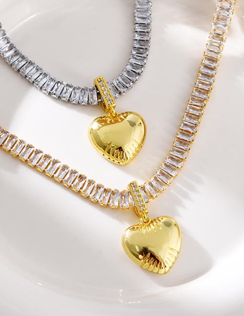 Fashion Golden 2 Copper Paved Zirconia Heart Pendant Necklace