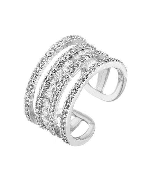 Fashion Golden Trumpet Heart Brass Zirconium Heart Open Ring