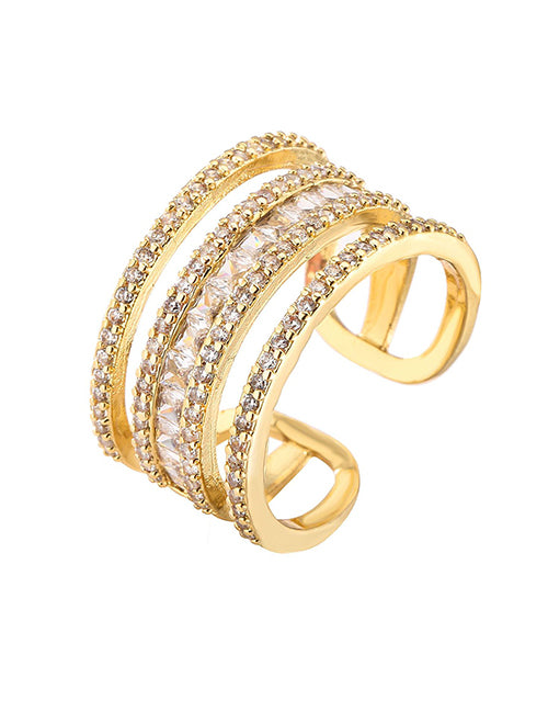 Fashion Golden Trumpet Heart Brass Zirconium Heart Open Ring