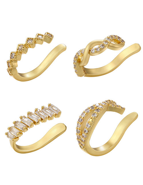 Fashion Golden Twist Pattern Single Copper Inlaid Racket Blossoms Cross Geometric Ear Bone Clip