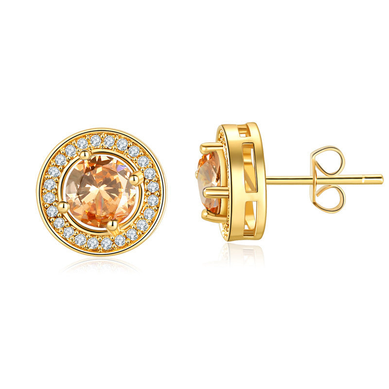 Fashion Golden White Diamond Copper Diamond Round Men's Earrings