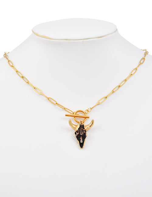 Fashion Gold+silver Titanium Steel Shell Bull Head Ot Buckle Necklace