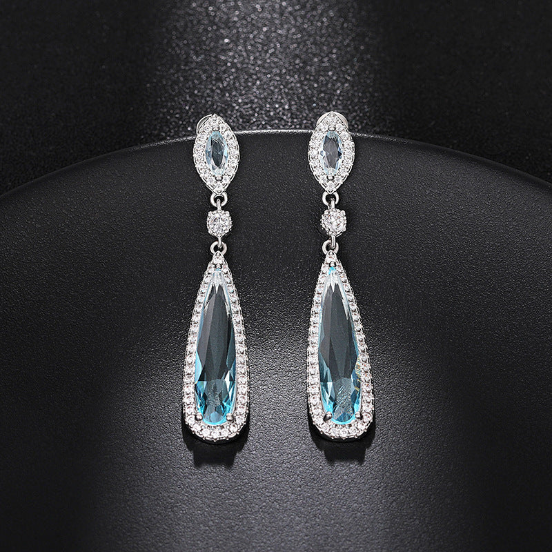 Fashion Light Blue Copper Diamond Drop Earrings