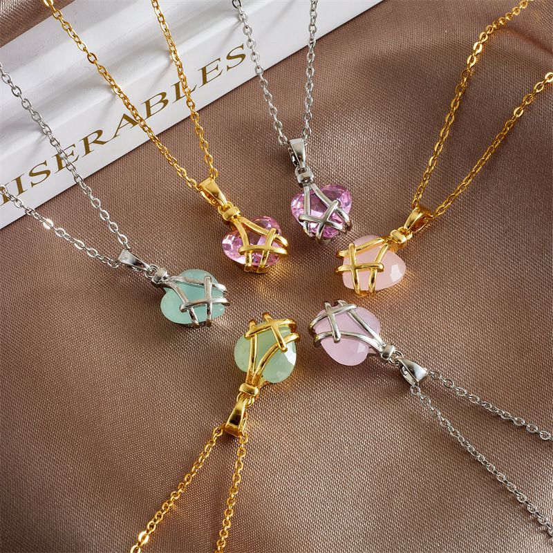 Fashion Love Steel Color A318 Copper Inlaid Zirconium Love Necklace