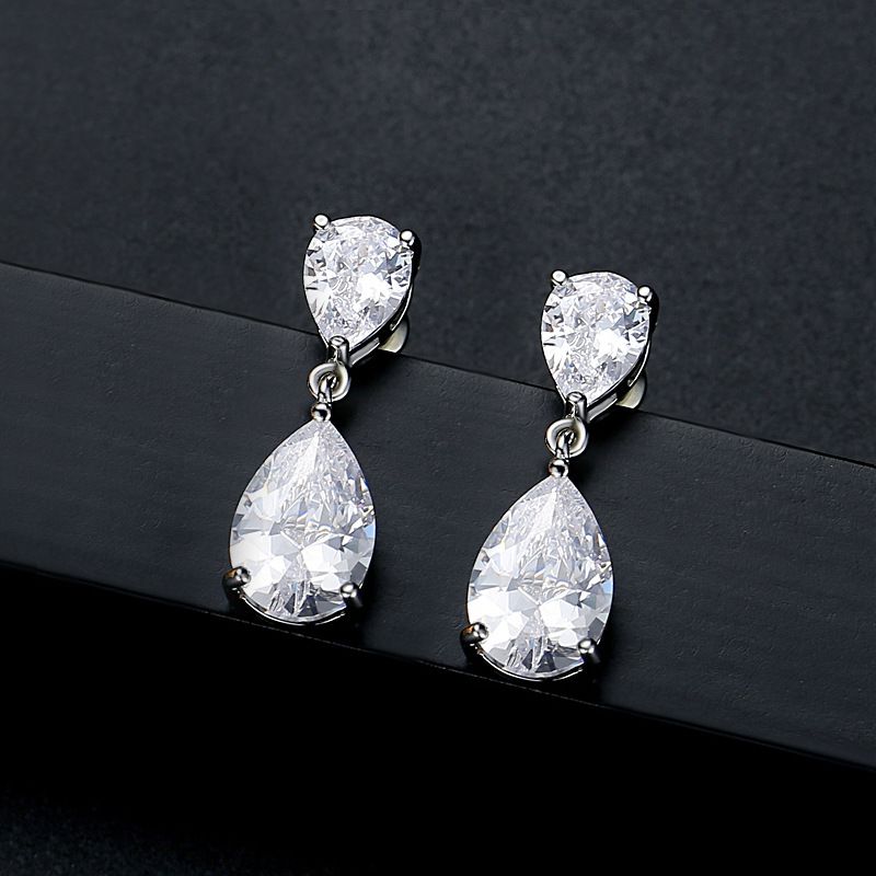 Fashion Pink Copper Diamond Drop Earrings