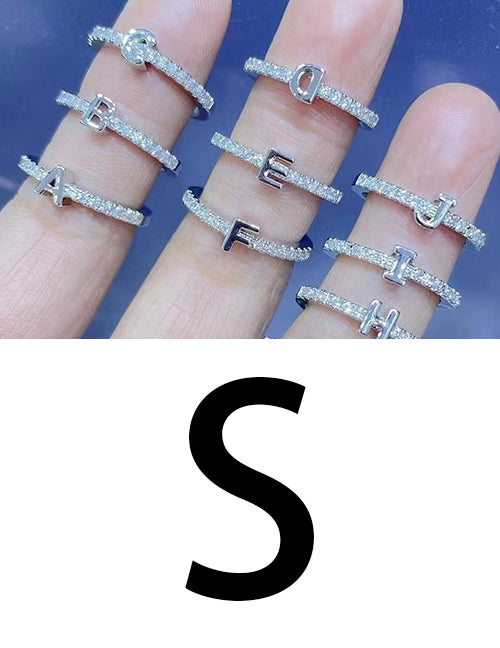 Fashion Platinum A Bronze Diamond 26 Letter Ring