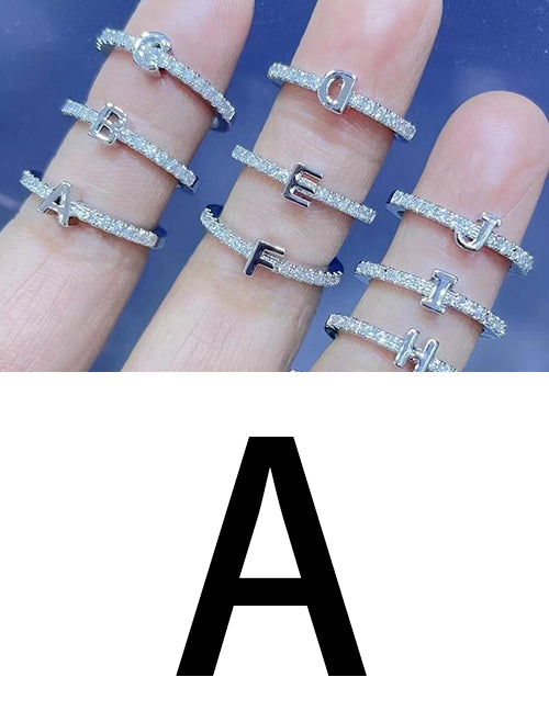 Fashion Platinum A Bronze Diamond 26 Letter Ring