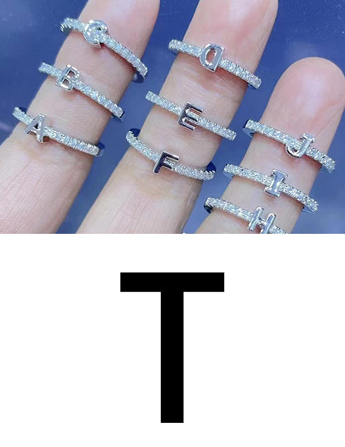 Fashion Platinum A Bronze Diamond 26 Letter Ring