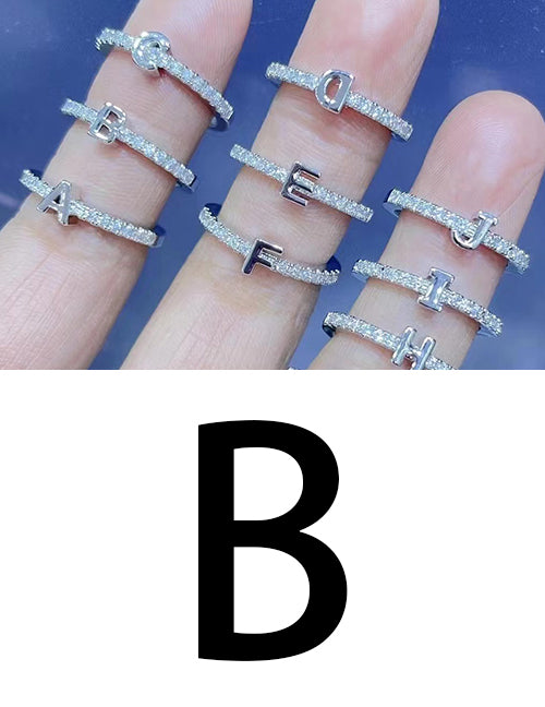 Fashion Platinum A Bronze Diamond 26 Letter Ring