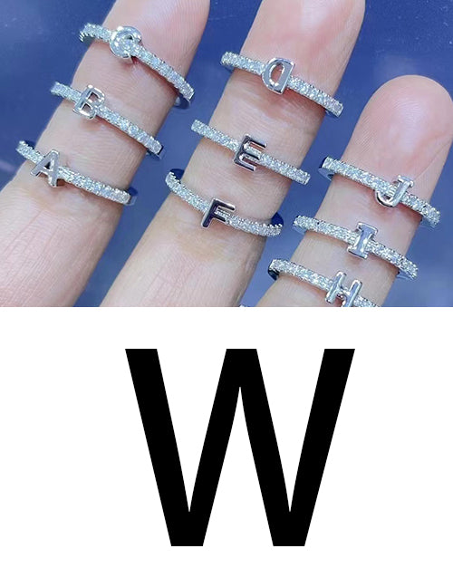 Fashion Platinum A Bronze Diamond 26 Letter Ring