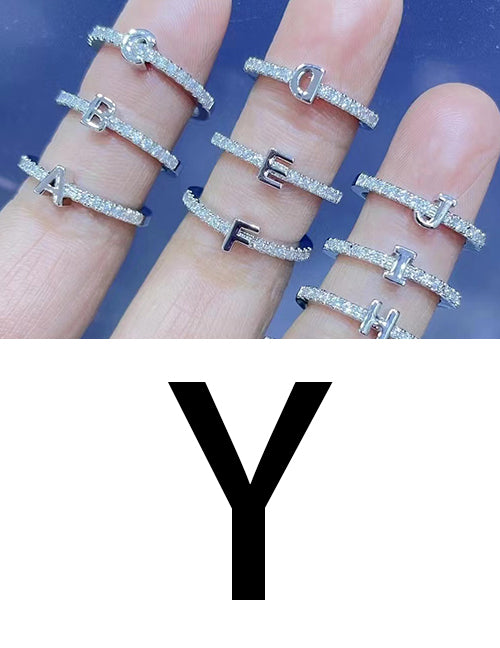 Fashion Platinum A Bronze Diamond 26 Letter Ring