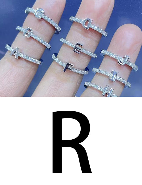 Fashion Platinum A Bronze Diamond 26 Letter Ring